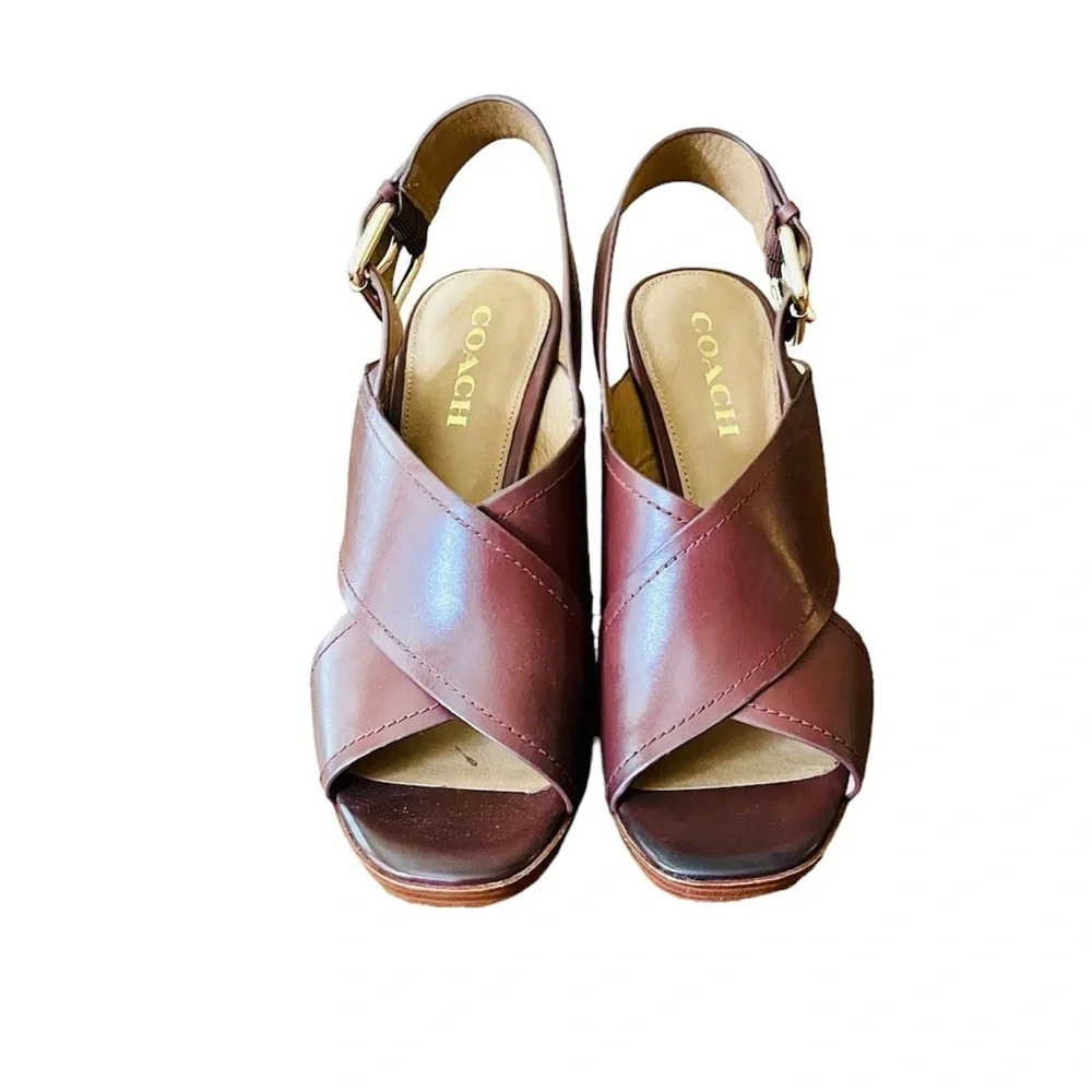 Coach Bristol women’s leather block heel buckle sandals LIKE NEW! SZ 8.5 brown - Picture 3 of 10